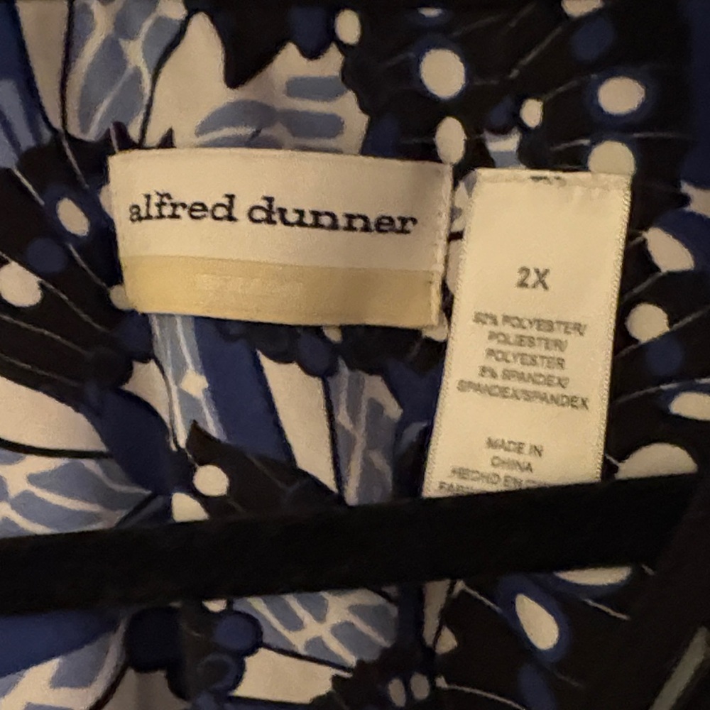 Alfred Dunner Blue white and Black Patterned 3/4 Long Sleeve Top - Picture 2 of 5